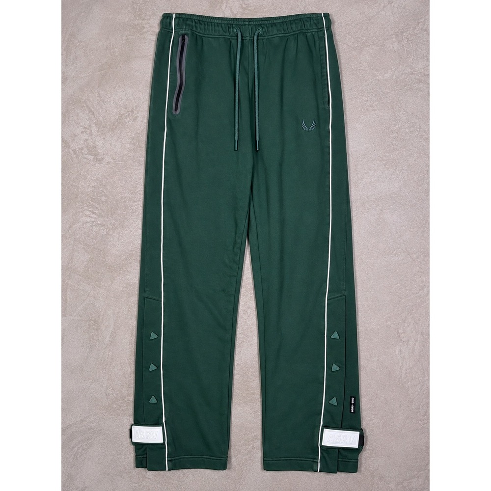 ASRV Herringbone Terry Snap Button Sweats Mens Large Green Jogger Pants Gym